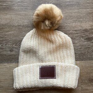 LYM Cream Knit Beanie with Pompom